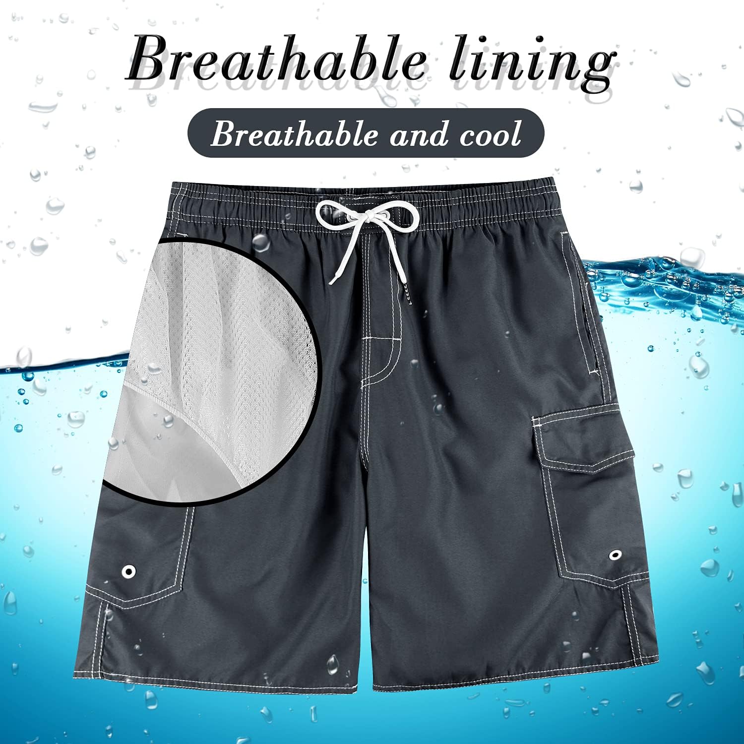 MILANKERR Men's Swim Trunk Swimming Shorts with Pockets S Darkgray