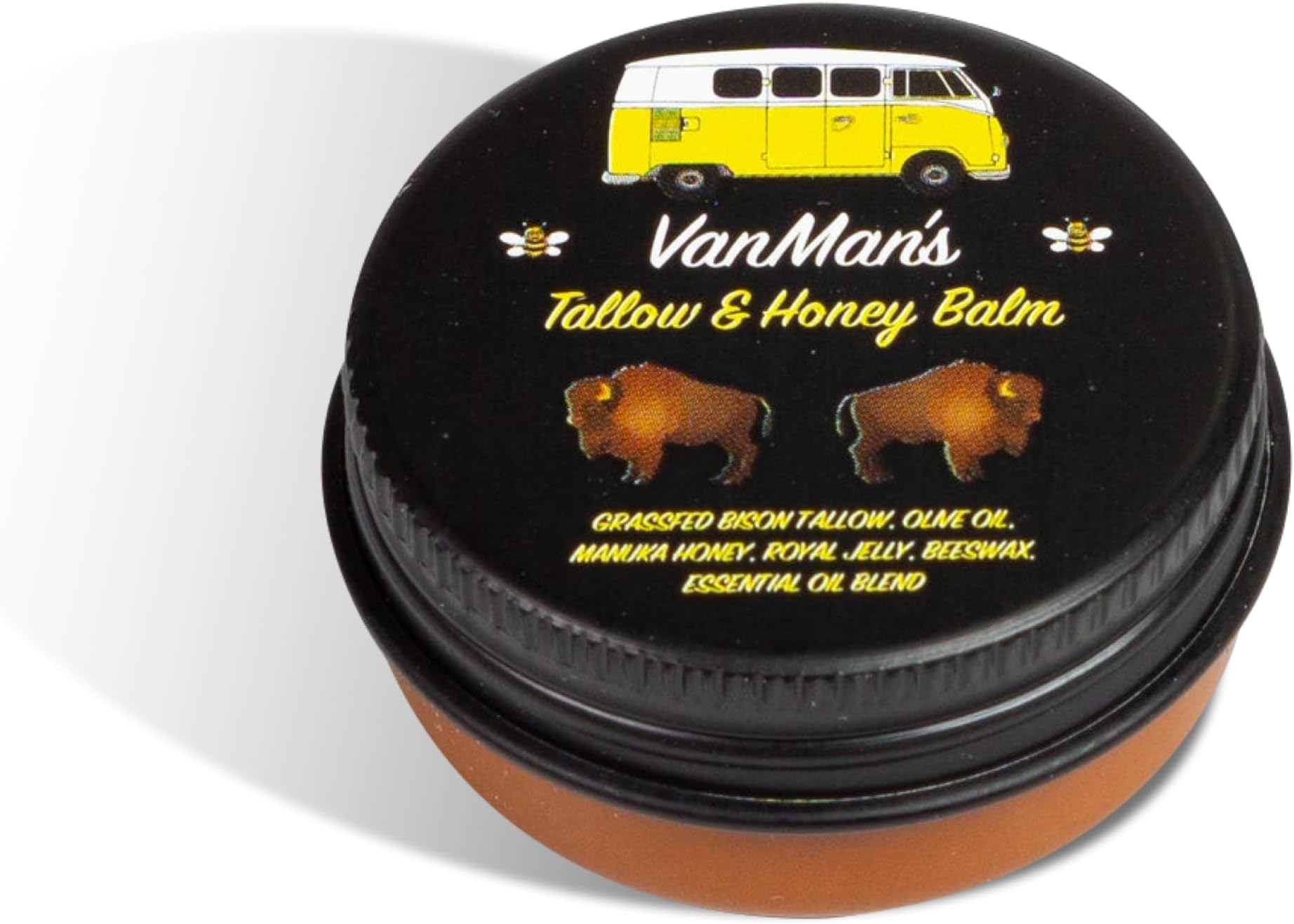 Vanman’s - Tiny Bison Tallow and Honey Balm - Grass-Fed/Finished Bison Tallow and Manuka Honey Cream with Royal Jelly, Essential Oils - Cream for Dry, Delicate Skin - Bison Tallow Skin Care - 0.25 oz