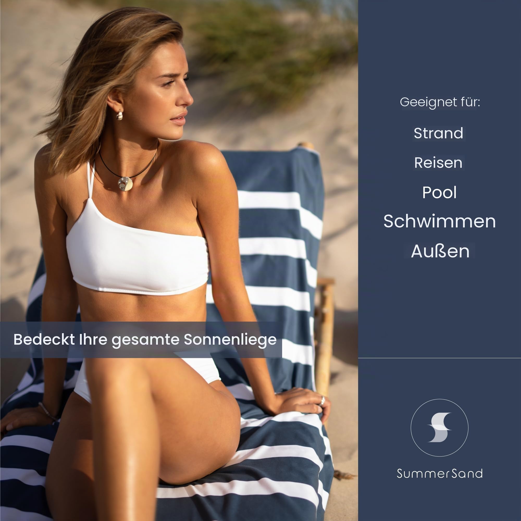 SummerSand Mikrofaser Strandtuch XL 200x100 cm - Sandfrei, Kompakt und Schnelltrocknend - Ideal als Strandhandtuch, Badehandtuch, Reisehandtuch und Saunatuch - Microfaser Badetuch Groß – Deep Blue