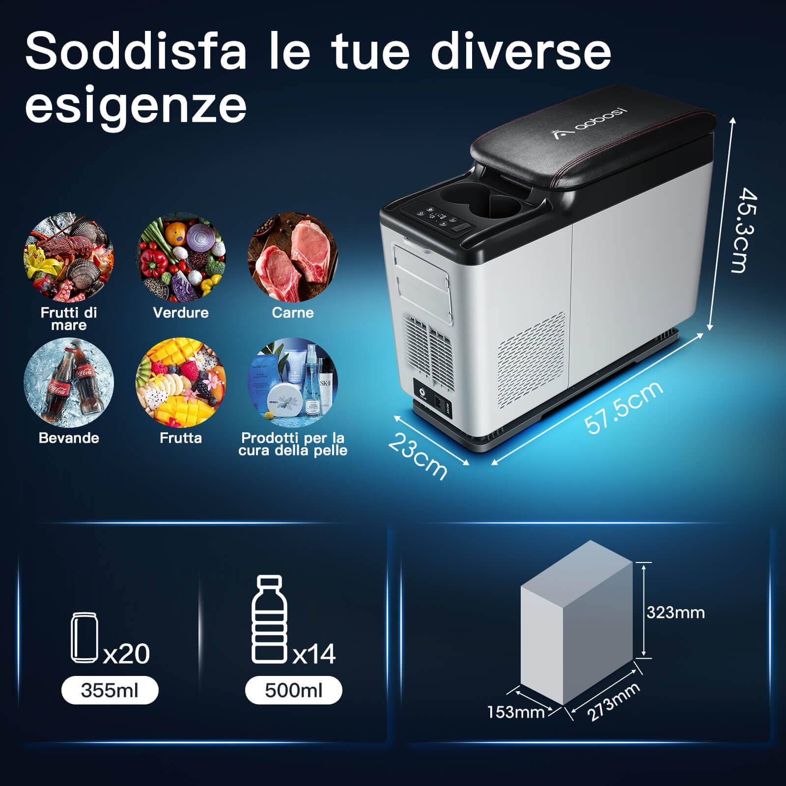 AAOBOSI Frigo Portatile per Auto, Frigorifero Portatile Elettrico, Frigoriferi Congelatore, Manuale&APP Controllo, 12/24V DC Congelatori per Viaggio, Picnic, Campeggio, Uso Home