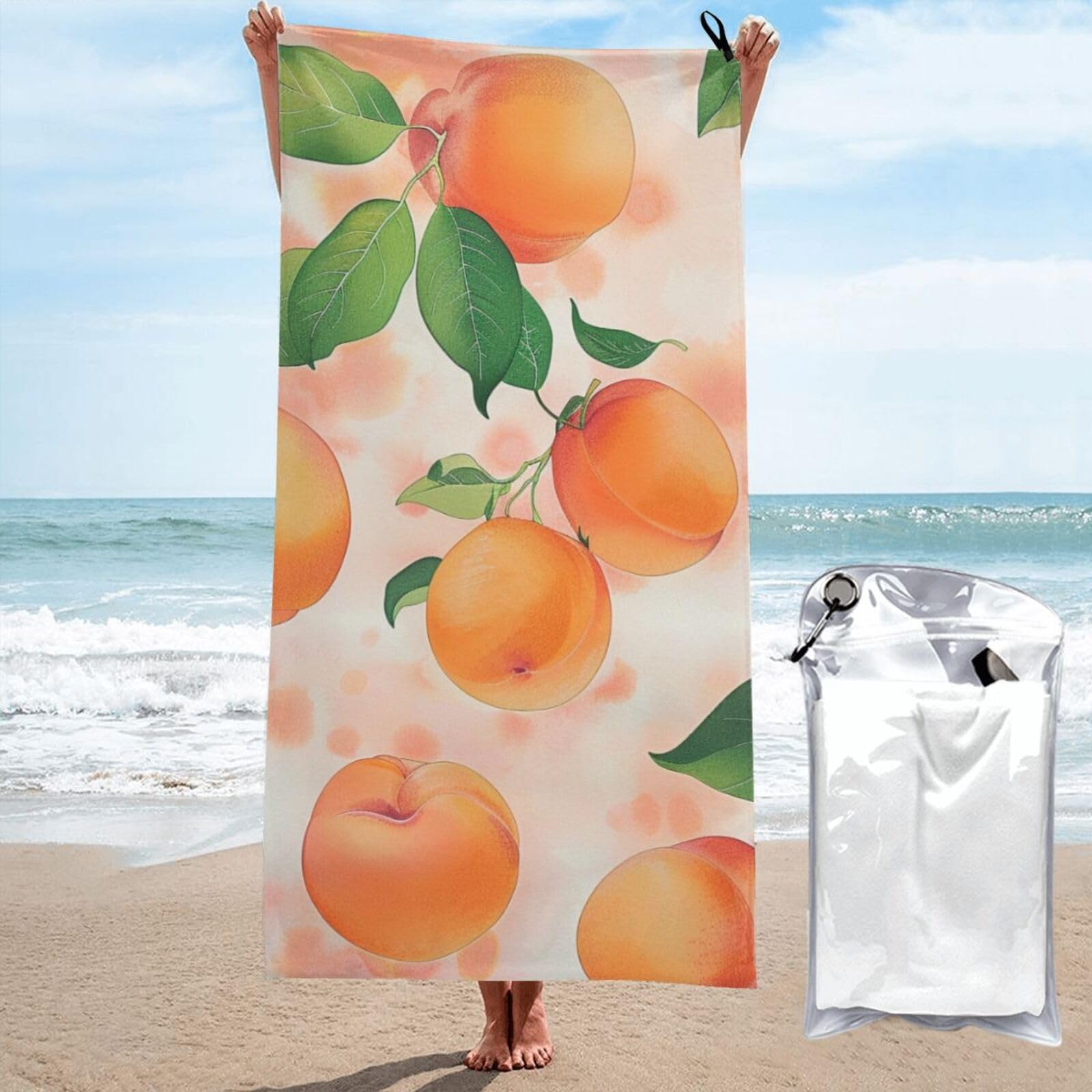kkvhhyuo Microfiber Beach Towel, Peach Printed Lightweight Quick Dry Travel Bath Sheet with Compact Carry Bag for Swimming Yoga Camping Gym,27.5"x55"