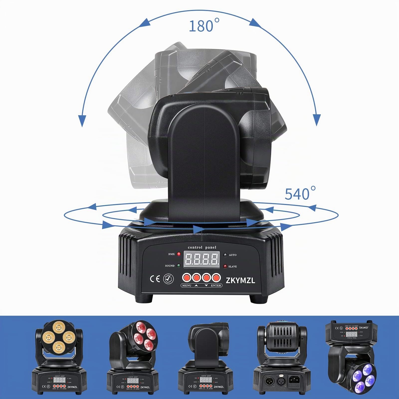 ZKYMZL - Mini lampada LED RGBWA/UV 6 in 1, 50 W, luce rotante, effetto testa mobile con DMX, per Disco, KTV, Club Party
