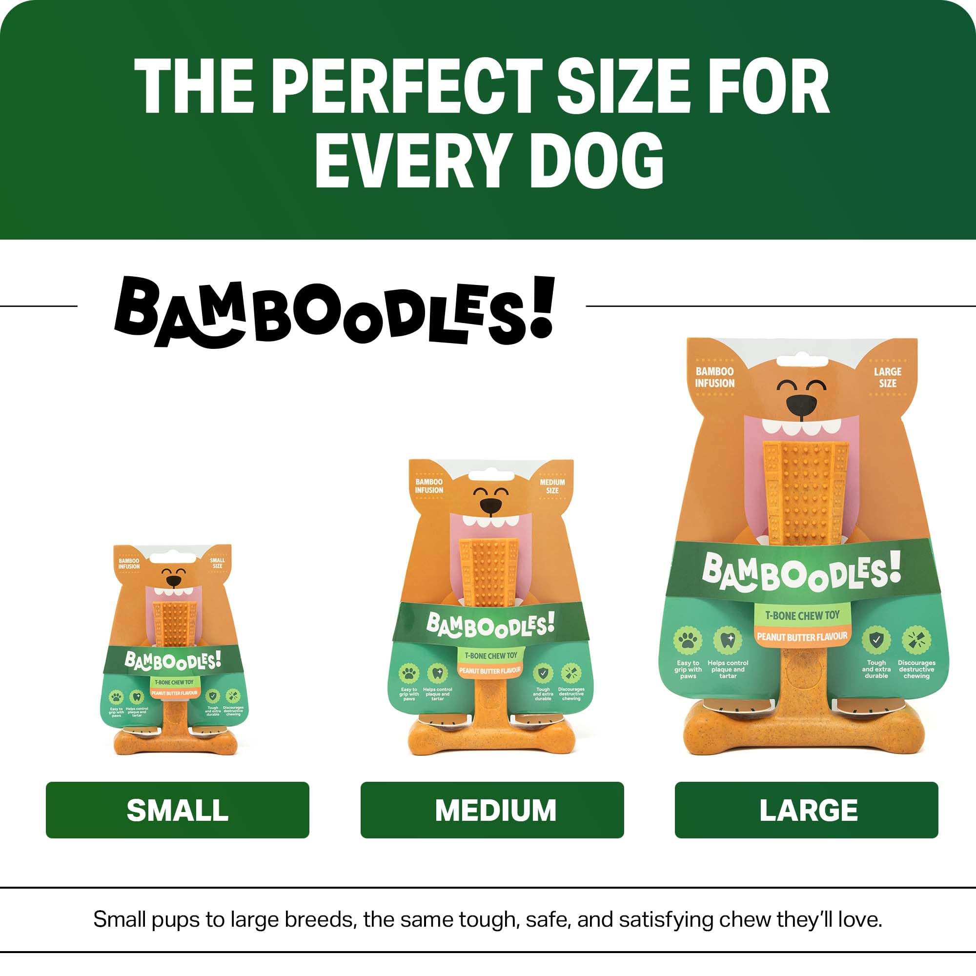 Bamboodles T-Bone Dog Chew Toy – Medium | Peanut Butter Flavour | Long Lasting Natural Chew Stick for Medium Dogs | Durable and Safe Dog Chew for Daily Gnawing Fun