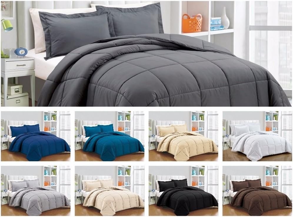 800 Thread Count Solid Down Alternative 1 Piece Comforter - 100% Egyptian Cotton Solid Gray King Size