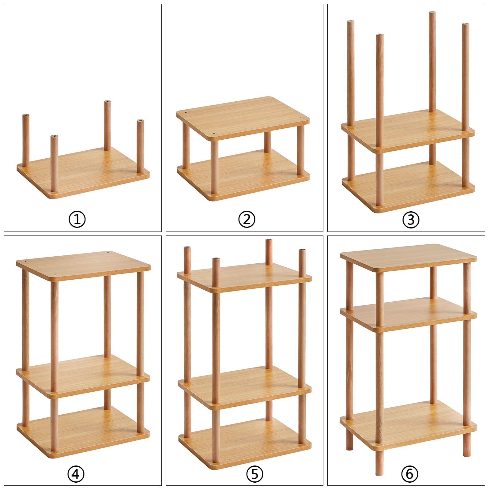 IBUYKE 3-Tier Side Table, Solid Wood Tall End Table with Storage Shelves, Nightstand Bedside Table for Living Room Bedroom Office, No-Tool Assembly, Natural UWST003N