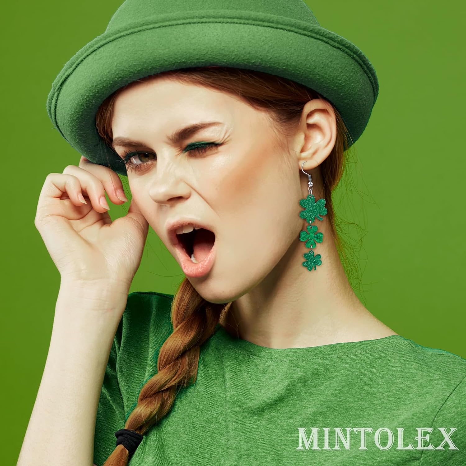 St Patrick’s Day Shamrock Earrings for Women Green Clover Drop Dangle Earrings Festive Acrylic St Patrick’s Day Jewelry Accessories - Image 2