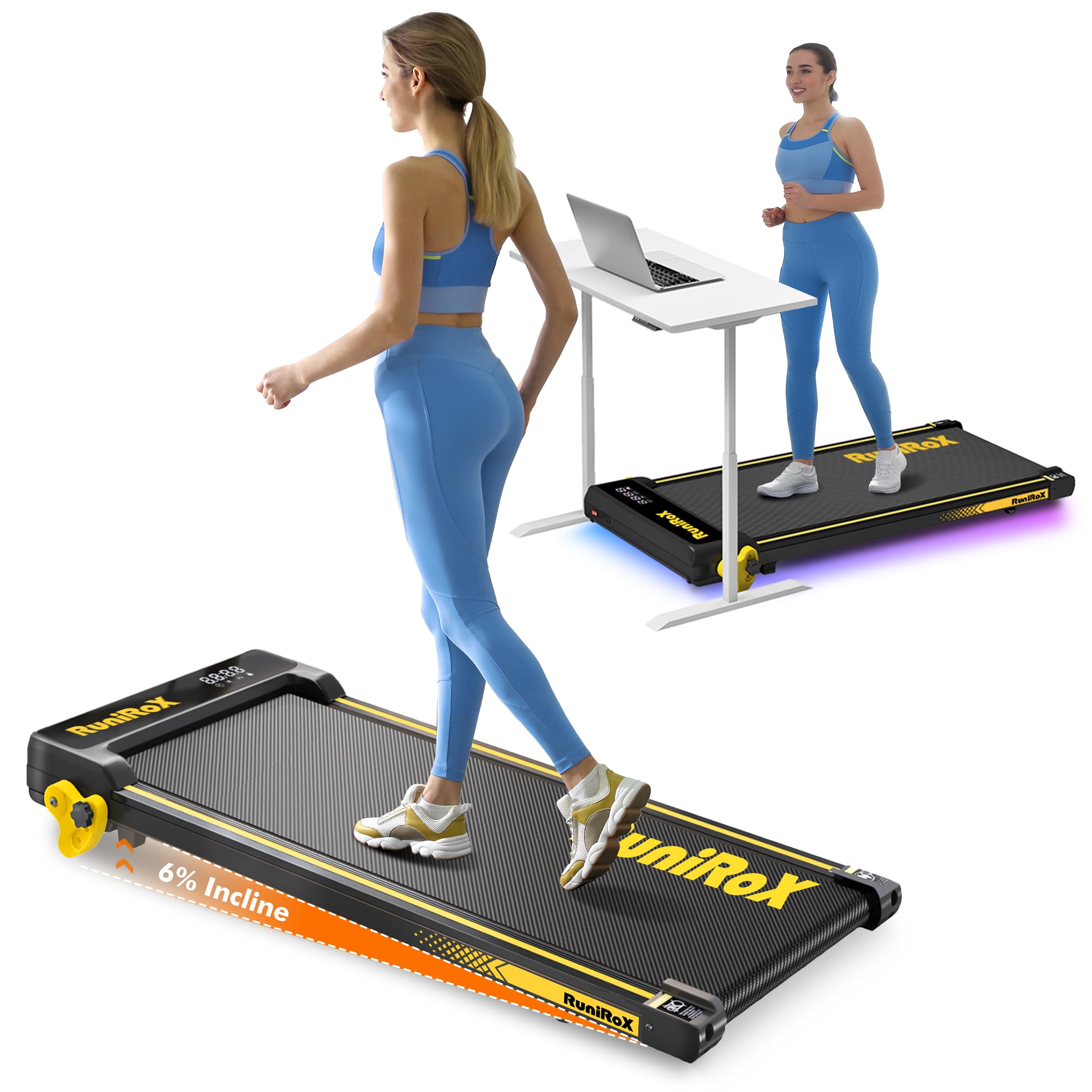 Walking Pad with Incline Portable Treadmill with Handle Bar for Home Office Under Desk Use Small Space Treadmill