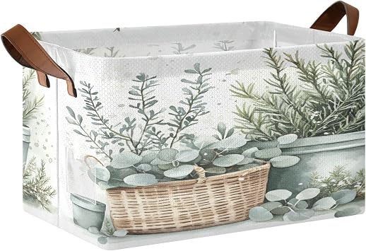 Winter Leaves Fabric Storage Bins for Shelves Collapsible Cube Storage Bin Basket Storage Cubes with Handle Laundry Organization And Storage for Home Closet Office Clothes