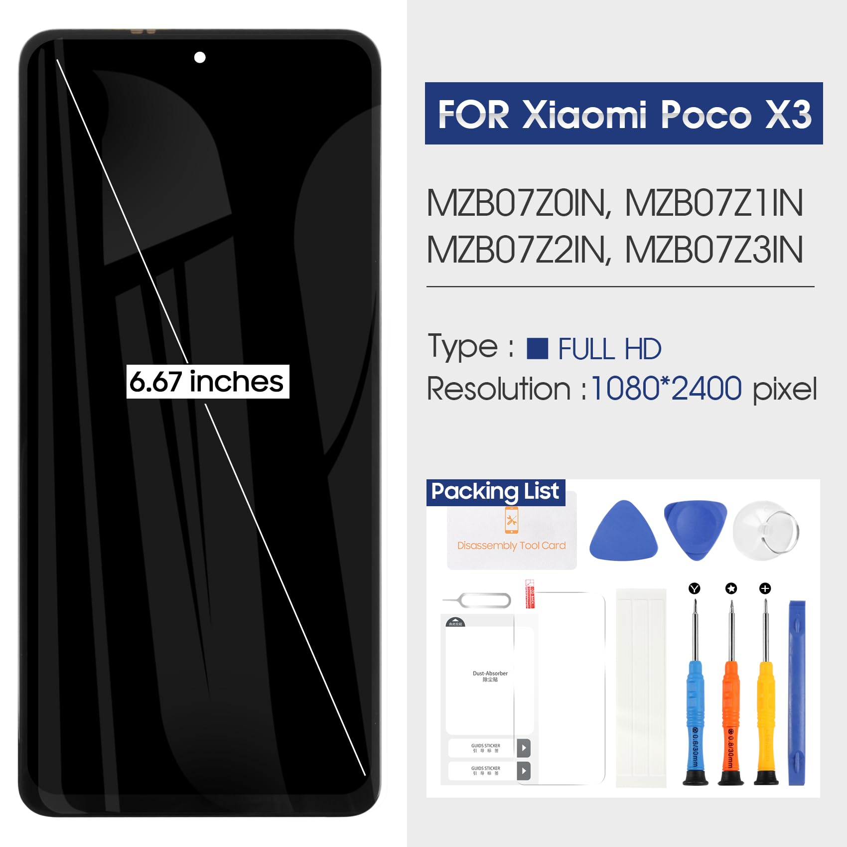 Pantalla para Xiaomi Poco X3 Pantalla LCD - para Xiaomi Poco X3 / Poco X3 NFC/Poco X3 Pro LCD Pantalla Táctil Screen MZB07Z0IN MZB07Z1IN MZB07Z2IN LCD Digitalizador Asamblea Kit