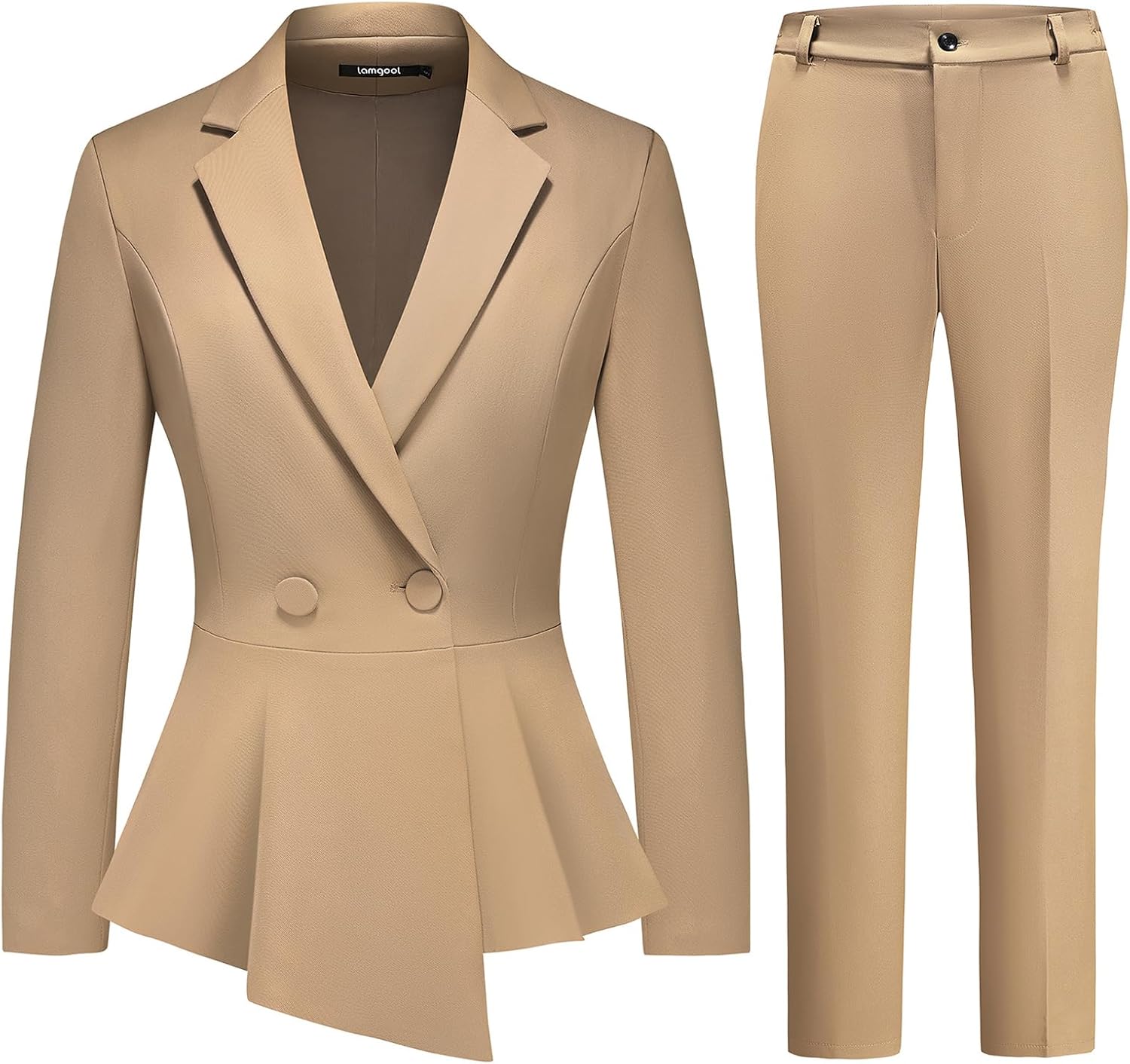 Lamgool Women's Suit Outfits Set 2 Piece Ruffle Blazer with Pants Suit Set Long Sleeve Business Casual