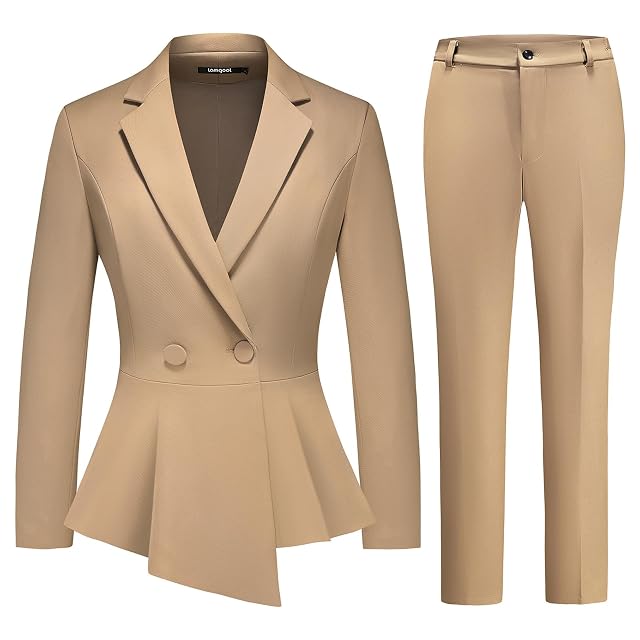 Lamgool Womens Suit Outfits Set 2 Piece Ruffle Blazer with Pants Suit Set Long Sleeve Business Casual