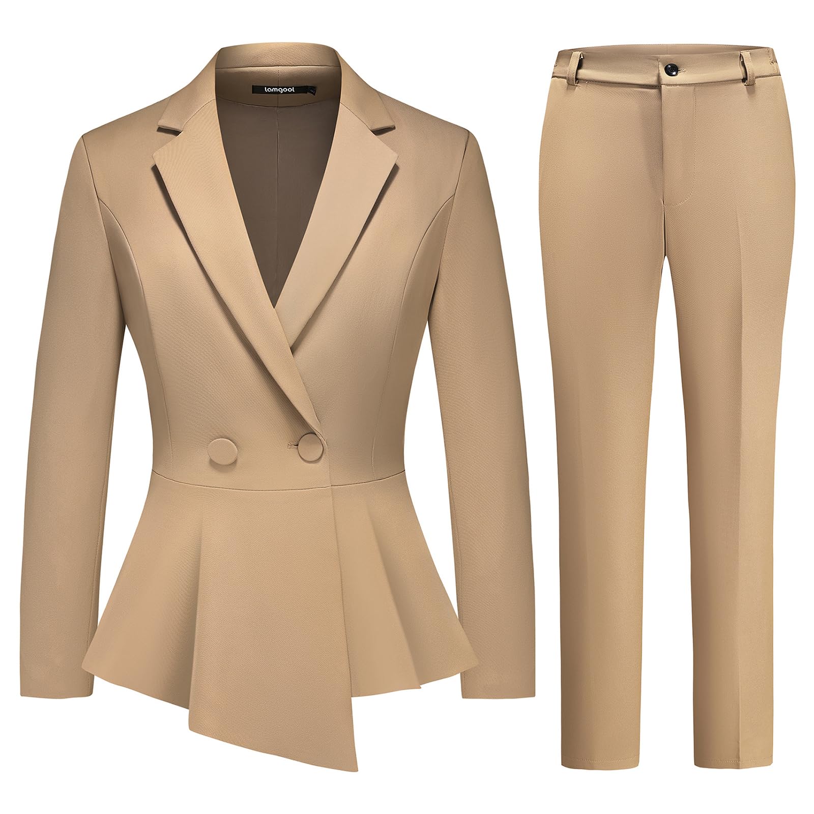 Lamgool Womens Suit Outfits Set 2 Piece Ruffle Blazer with Pants Suit Set Long Sleeve Business Casual