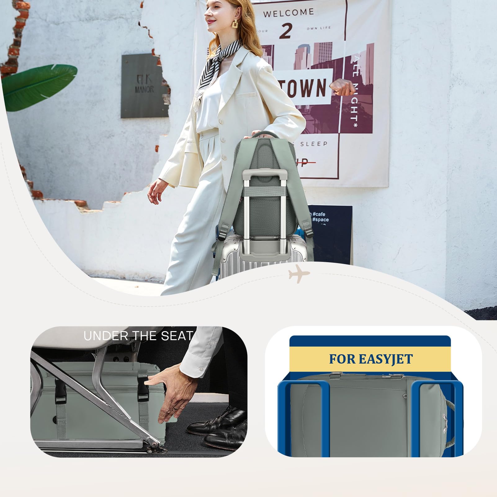 Yankony Zaino Easyjet 45x36x20 Bagaglio a Mano Easyjet 45x36x20 Zaino da Viaggio Aereo 30L Borsa da Cabina per Donna Uomo 15.3 Pollici Porta PC Portatili con Tasca Antifurto per Scuola Lavoro Affari