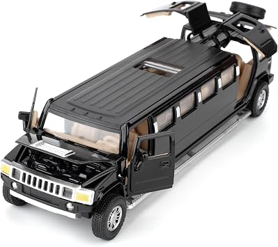 1/32 Hummer H2 Car Model, Diecast Car Toy with Sound and Light, Alloy Stretch Limousine Pull Back Toy Vehicle for Adult Kids Boys Girls Black
