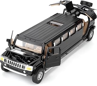 1/32 Hummer H2 Car Model, Diecast Car Toy with Sound and Light, Alloy Stretch Limousine Pull Back Toy Vehicle for Adult Kids Boys Girls (Black)
