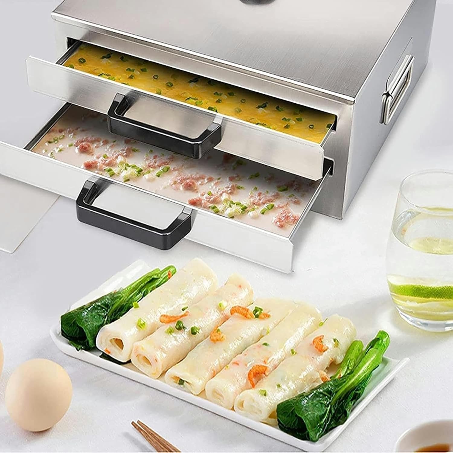 Rice steamer, Household Kitchen Roll Food Steamer, 304 Stainless Steel Steamed Vermicelli Rolls Rice Machine, Cookware