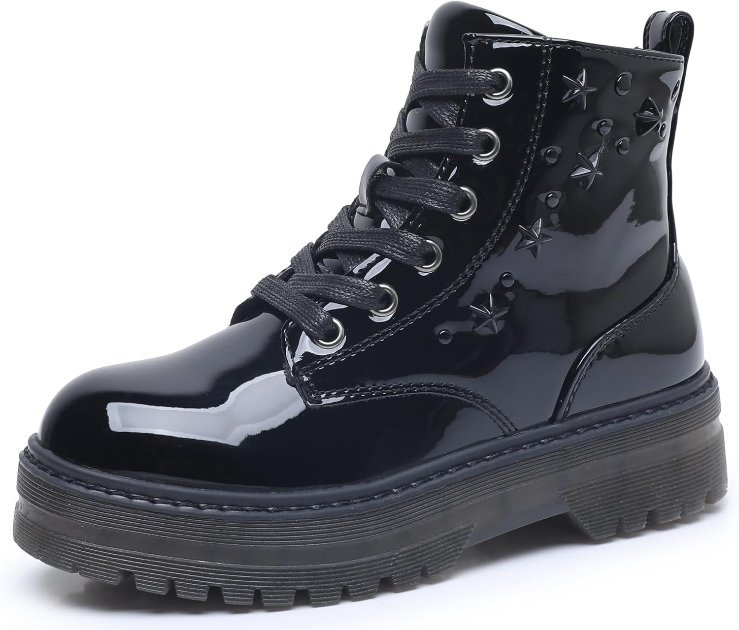 Apakowa Girls Combat Boots Girls Ankle Booties Lace Up With Side Zipper (Toddler/Little Kid/Big Kid)