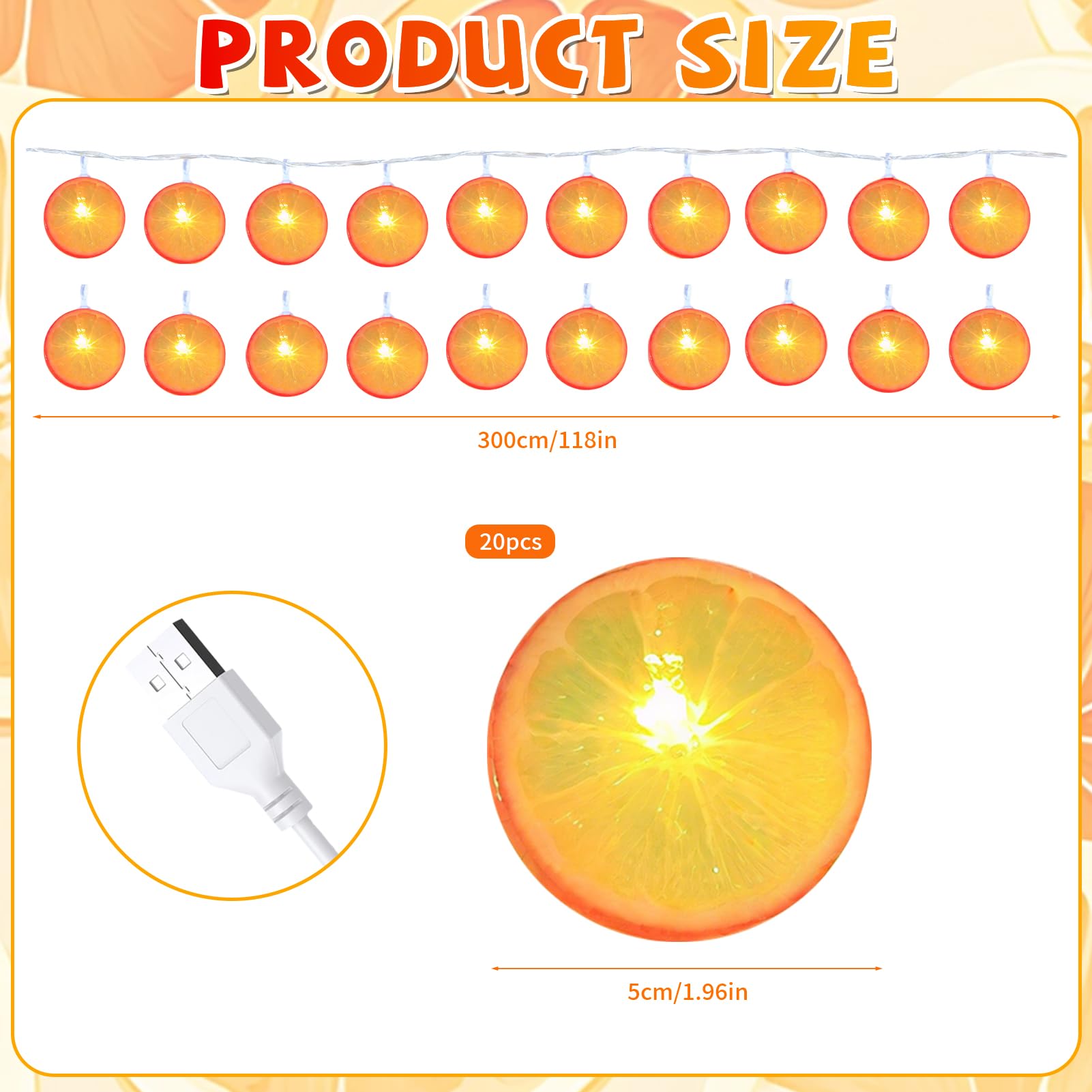 Lichterkette Orangen-Scheiben - 3m 20LED Warmweiß Für Deko Innen & Außen