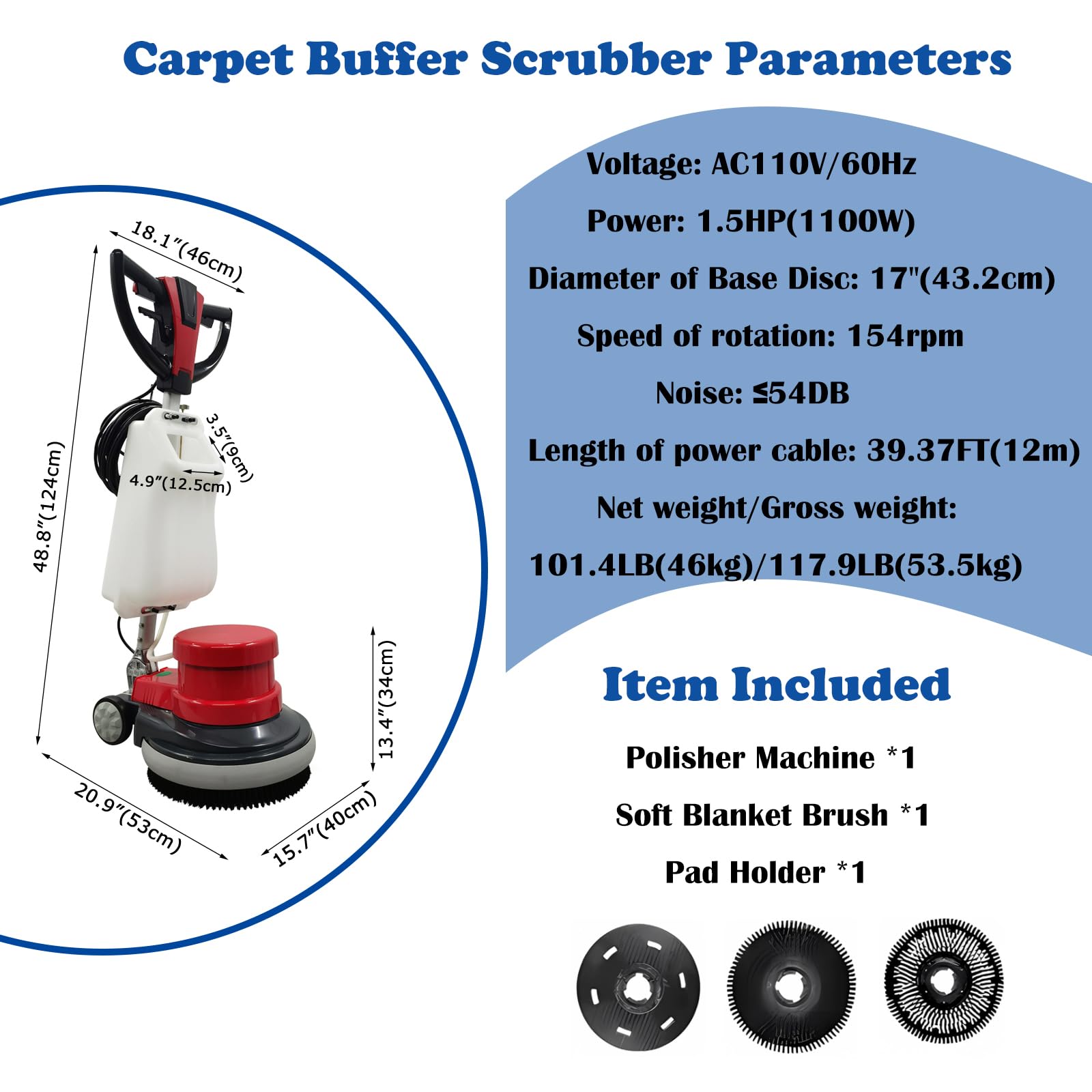 HayWHNKN Floor Polisher Commercial Floor Scrubber Buffer Carpet Buffer Scrubber 17