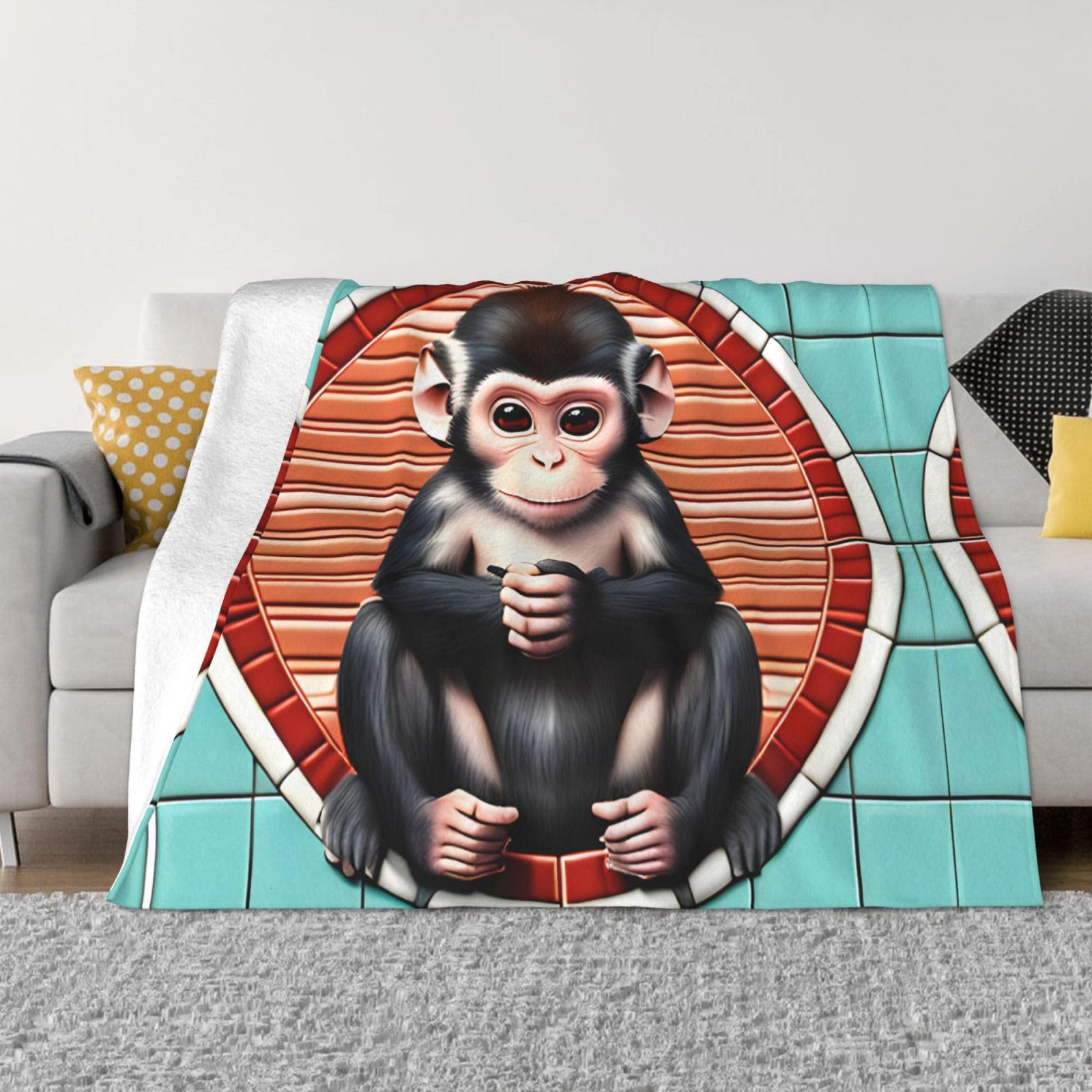Couverture singe silencieux en flanelle douce pour soirée cinéma