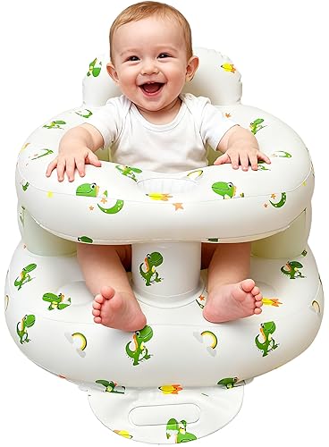 Asiento inflable de apoyo para bebé con bomba de aire integrada, blanco con patrón de dinosaurio, 3-36 meses, silla de piso Sit Me Up