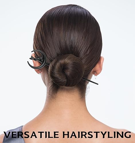 Miniatura 5 de 2 pines para peinar el cabello con diseño de luna y gato, color negro, con diseño de bruja Wicca, para festivales renacentistas, accesorios para el