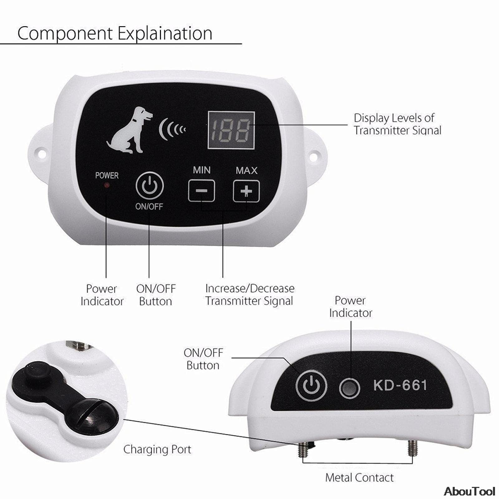 Système à Distance de clôture pour Chien sans Fil KD-661 Gros Chiens Dispositif de clôture électronique Collier de Dressage pour Animaux de Compagnie étanche Choc électrique réglable 1with1