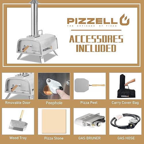 Vista 29 de PIZZELLO Horno de pizza plegable de 13 pulgadas para exteriores con quemador de gas, bandeja de madera, piedra para pizza, cáscara de pizza