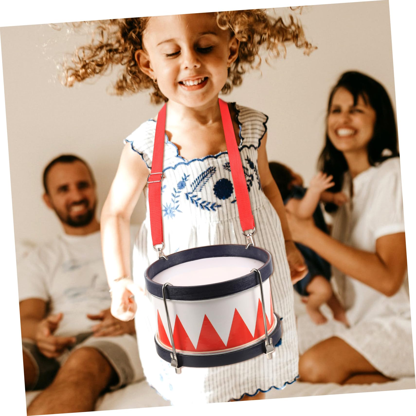 Instrumento de Percusión Infantil y Fortalecer la Relación Familiar para Entrenar el Oído Color Caja de Tambo Pequeño Rojo de Madera y Metal