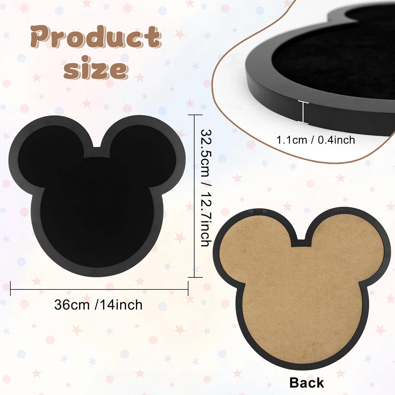 Pin Display Case Frame with Stand Easel, 13x14 Black Brooch Collection Holder in Cute Mouse Shaped with Black Velvet Mat