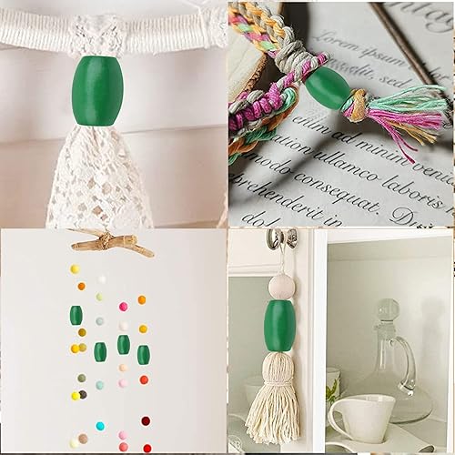 Miniatura 6 de Aylifu 30 cuentas de madera de agujero grande color verde, cuentas ovaladas de madera, cuentas espaciadoras de madera para hacer joyas hechas a