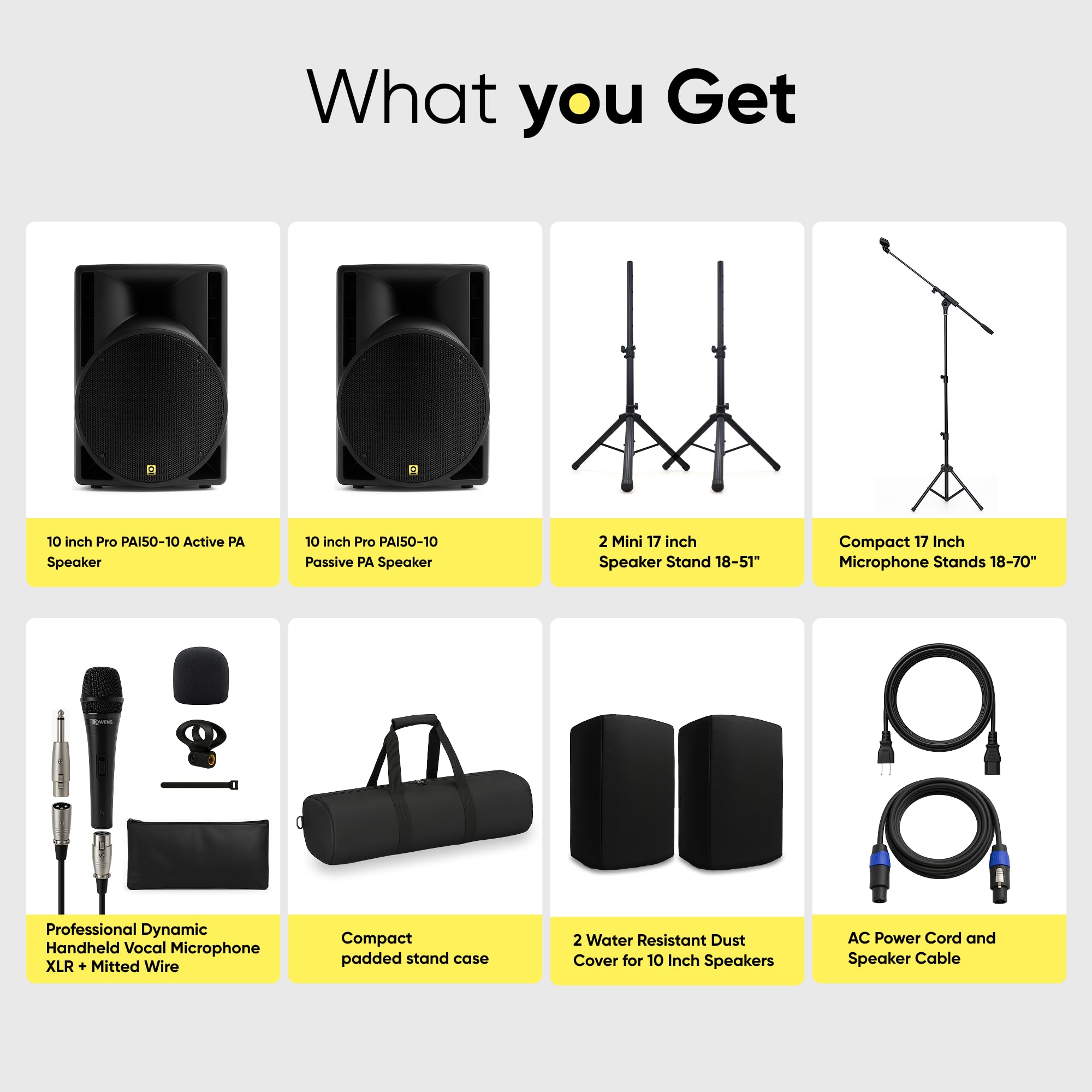 BOWENS 10 Inch 1000W PA System with Microphone – Portable DJ Speakers with Bluetooth, USB/SD, LCD Display & Remote Control – Pro PA Speaker System, 150W RMS Big Speaker for Parties & Events