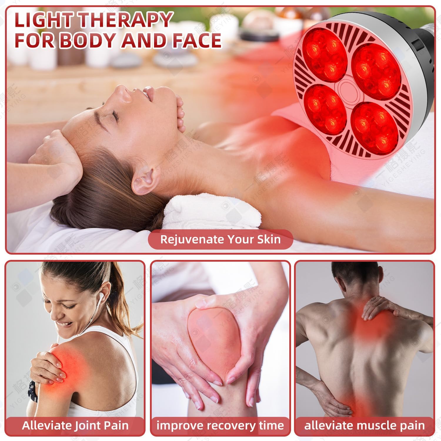 Red Light Lamp - 24 LED, 660nm & 850nm Wavelengths, Energy Efficient, E26 Base, Red Color