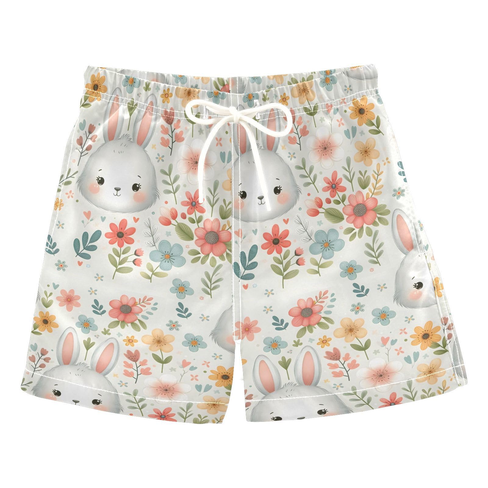 ALAZA Cute Rabbit Flower Floral Boys' Swim Trunks Beach Shorts Quick Dry Swimsuit 4T