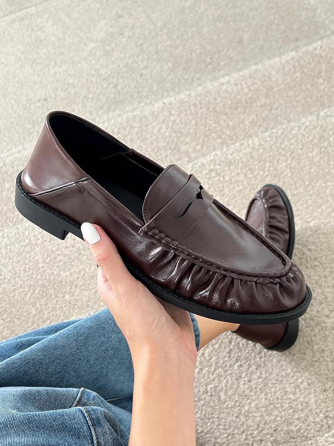 Coutgo Penny Loafers for Women Comfortable Slip on Shoes Collapsible Heel Closed Toe Dressy Casual Work Flats - Image 2