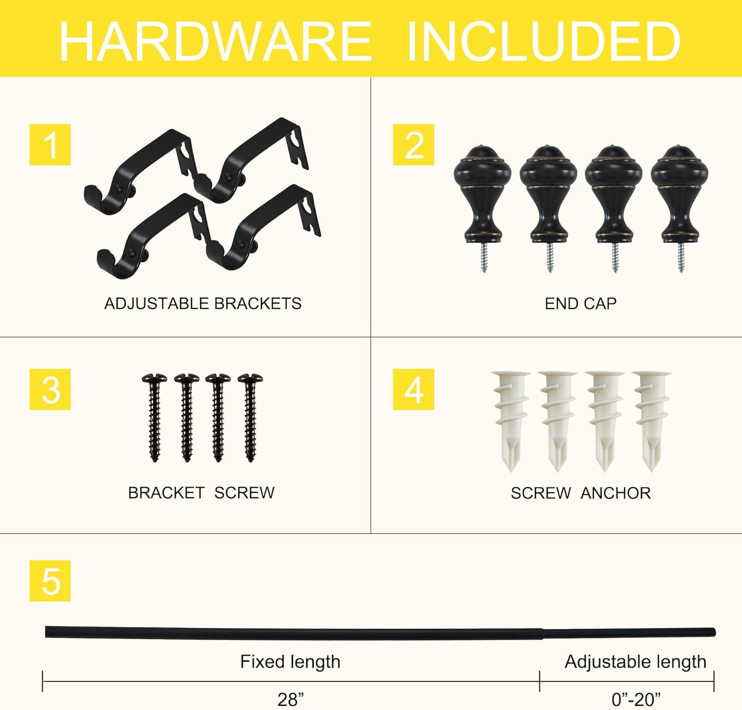 NICETOWN Adjustable Curtain Rods 2-Pack 28-48 Inch, Matte Black Copper Rods with Decorative Finials for Windows, Heavy Duty Short Window Drapery Poles for Indoor Outdoor Patio Bedroom