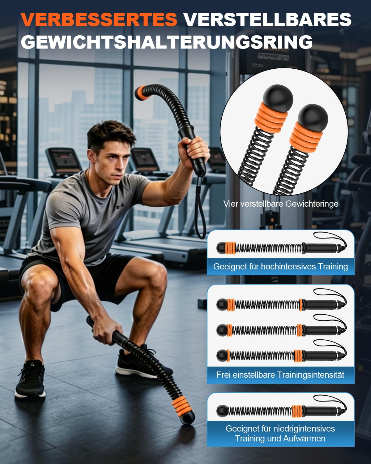 Battle Ropes Ropeless, Battle Rope ohne Seil, mit 8 einstellbaren Widerstandsfedern und Aufbewahrungstasche für das Training zu Hause, tragbar für Krafttraining und Cardio-Fitness