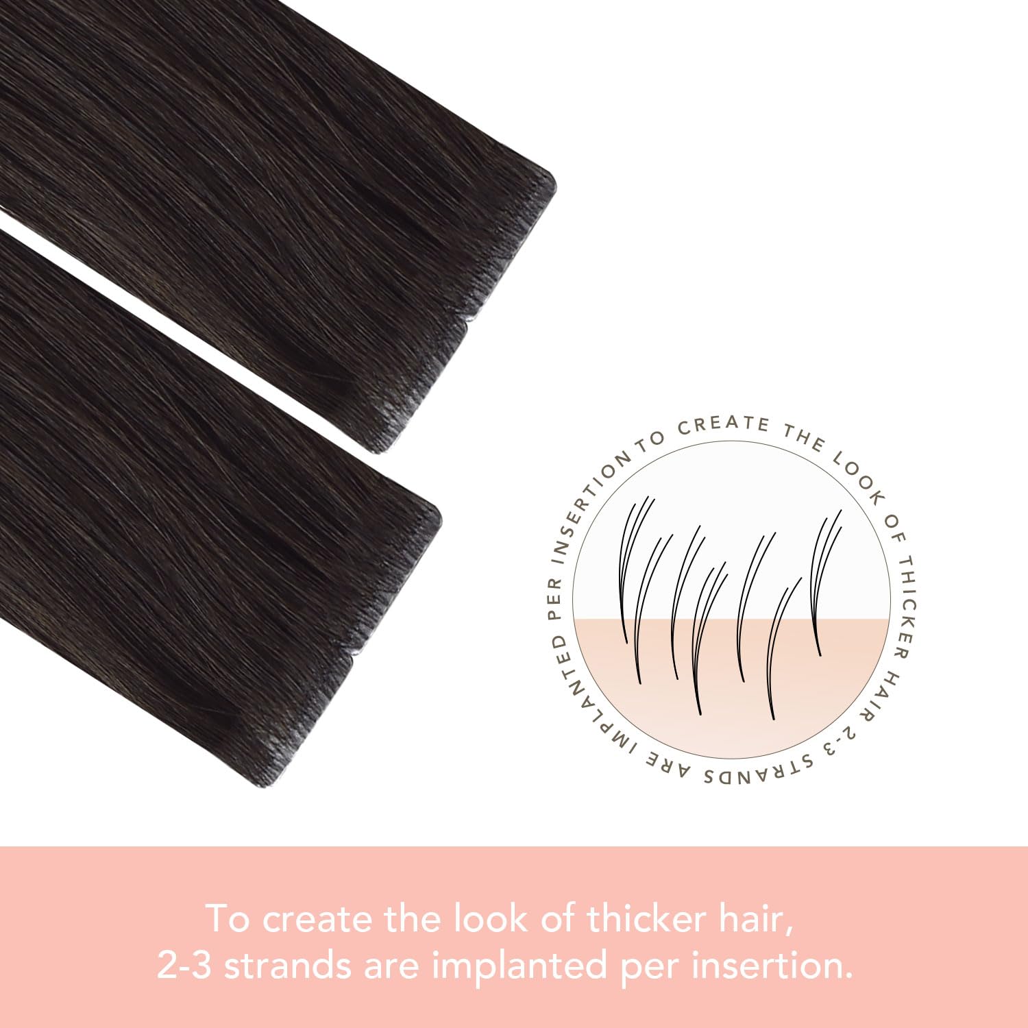 Sindra Extension Cheveux Naturel Adhesif Marron Foncé 55cm