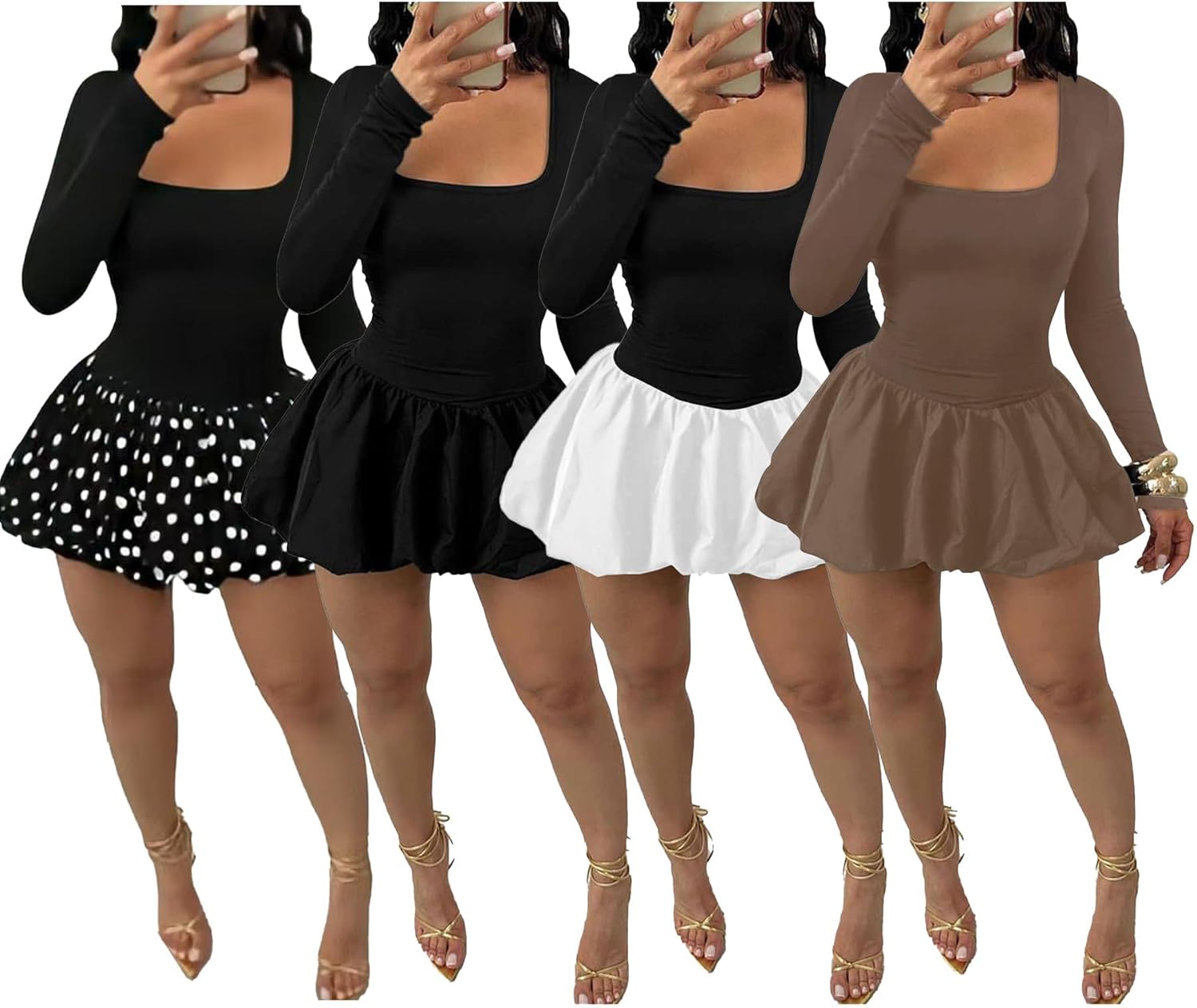 YOOTIKO Women Y2k Bubble Mini Dress Party Clubwear Sexy Square Neck Long Sleeve Cute Puffy Dress - Image 4