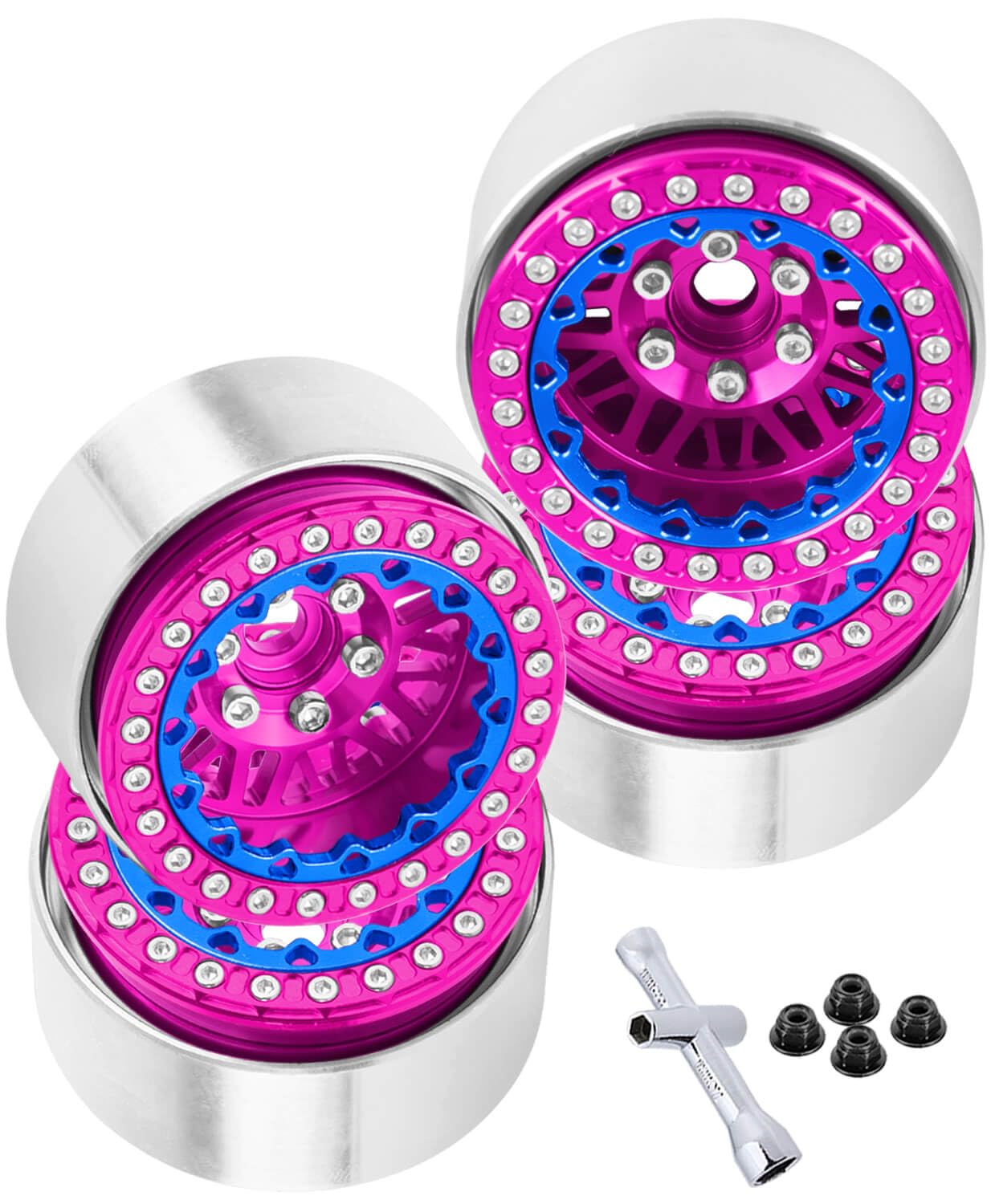 BRCatWPark RC 1.9 Wheel Rims for 1/10 RC Crawler Car Axial SCX10 SCX10 II 90046 SCX10 III AXI03007 TRX4 D90,Aluminum 1.9 Wheel Rims,Pink