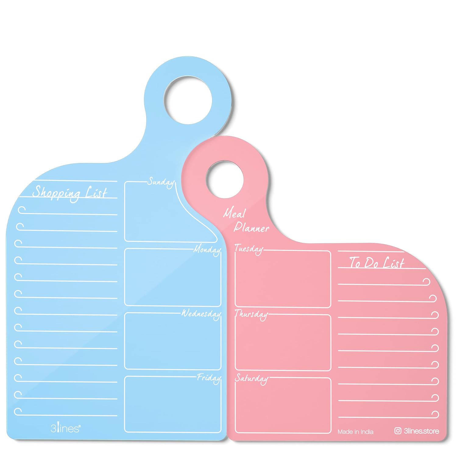 3 Lines TWOgether Acrylic Board Planner Fridge Magnet | Organizer | Daily Planner For Couples | To-Do List | Meal Planning | Shopping List | Unique gift | Size 27 X 24cms | Blue & Pink Color