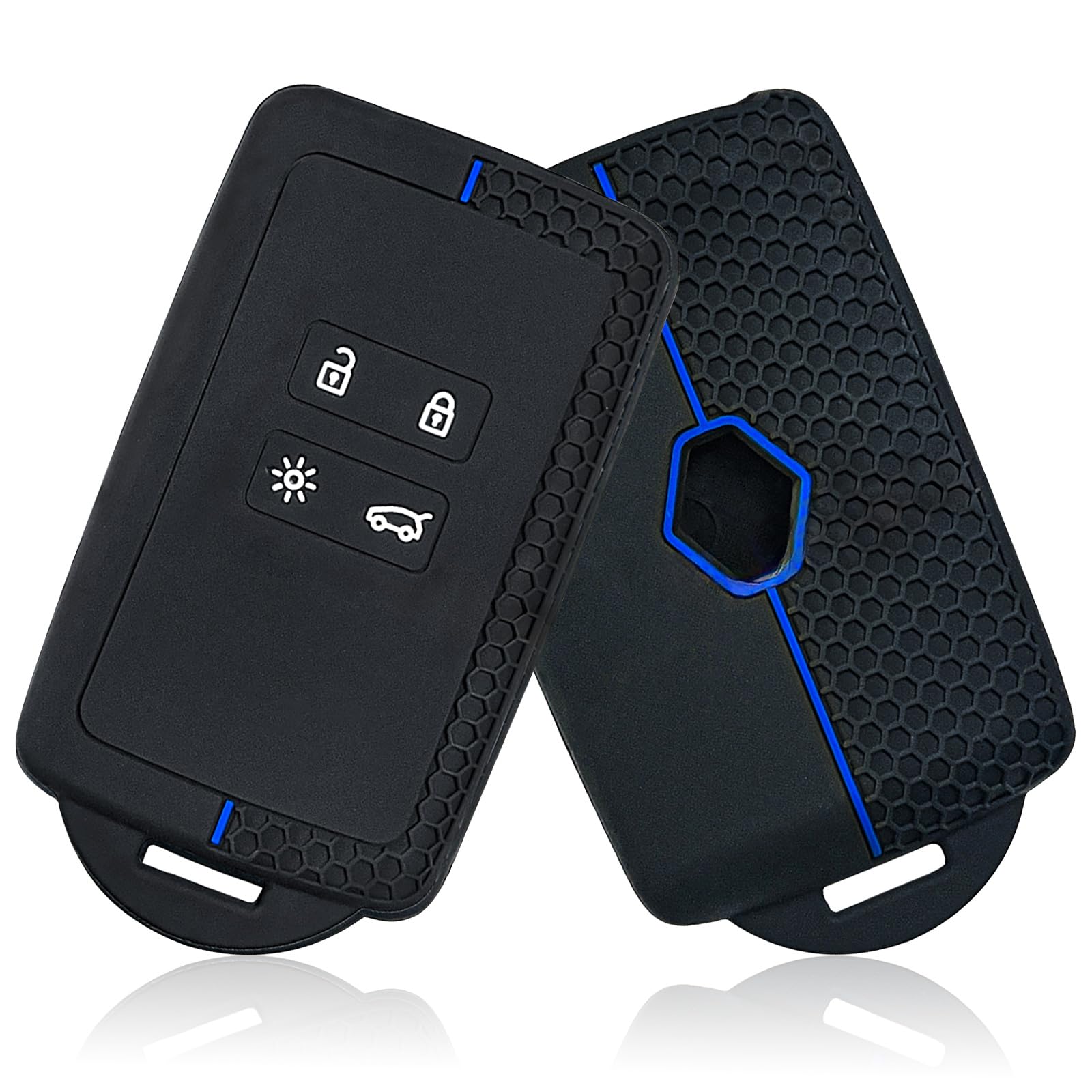 Renault Key Card Case, Renault Clio Key Cover - 1:1 Fit Compatible with Renault, Kadjar, Duster Tpu Silicone 4 Buttons (Blue Line)
