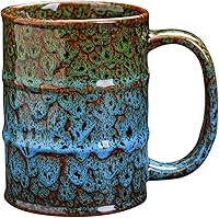 LGQ 20 oz Ceramic Coffee Mug - Oversized Kiln-Glazed Large Tea Cup, Dishwasher Microwave Safe, Unique Green Blue Design