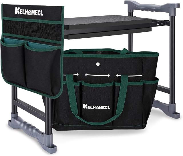 Garden Kneeler and Seat - Extra Wide Thick EVA Pad, Heavy Duty Foldable Garden Bench Holds 350lbs, 2-in-1 Gardening Stool with Detachable Tool Bags, Gardening Gifts for Women, Men & Seniors