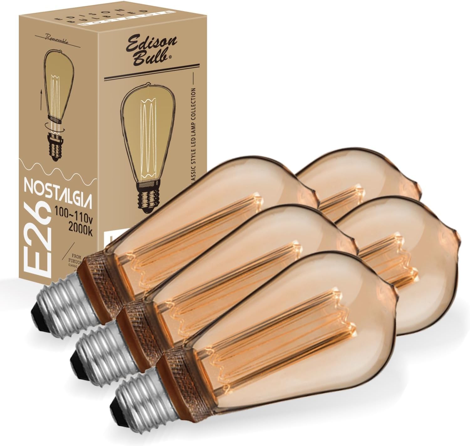 エジソンランプ E26 110V-40W 5個セット Amazon | 【5個セット】E26 エジソンバルブ LED電球 ノスタルジア