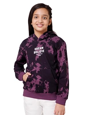 Alan Jones Clothing Girls Cotton Blend Hooded Neck Regular Sweatshirt(GL22-SW102-PR-11.12YRS_Purple_11Years-12Years)