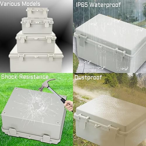 Miniatura 7 de Zulkit Caja de conexiones de plástico ABS impermeable IP65, cajas eléctricas con bisagras para exteriores, carcasa universal para proyectos con