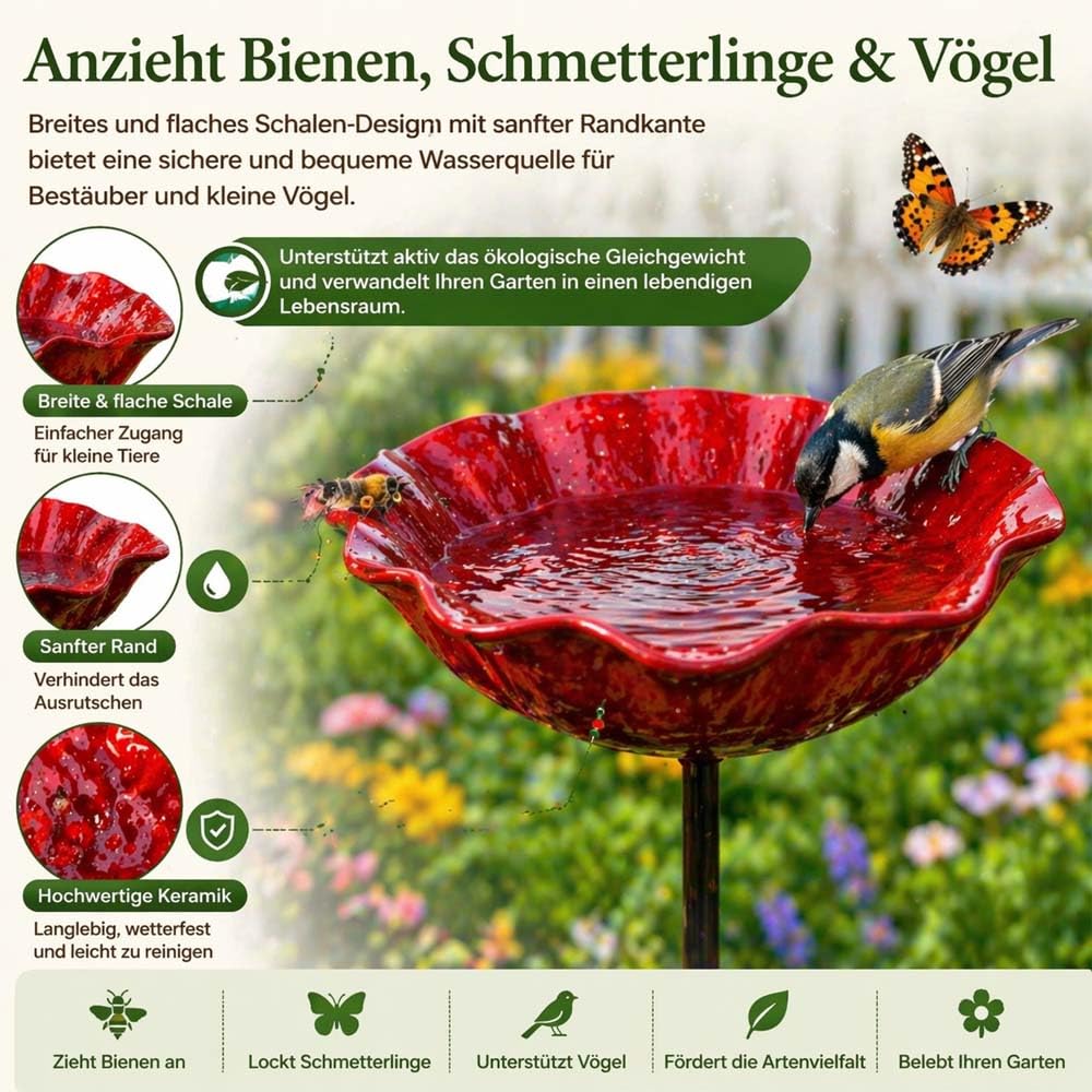 Handgefertigter Metall-Gartenstecker Mit Blume und Vogel,Blumenstecker VogelträNke Garten,Blumen Gartenstecker füR VöGel,Bienens SchmetterlingsträNke (Grün,2)