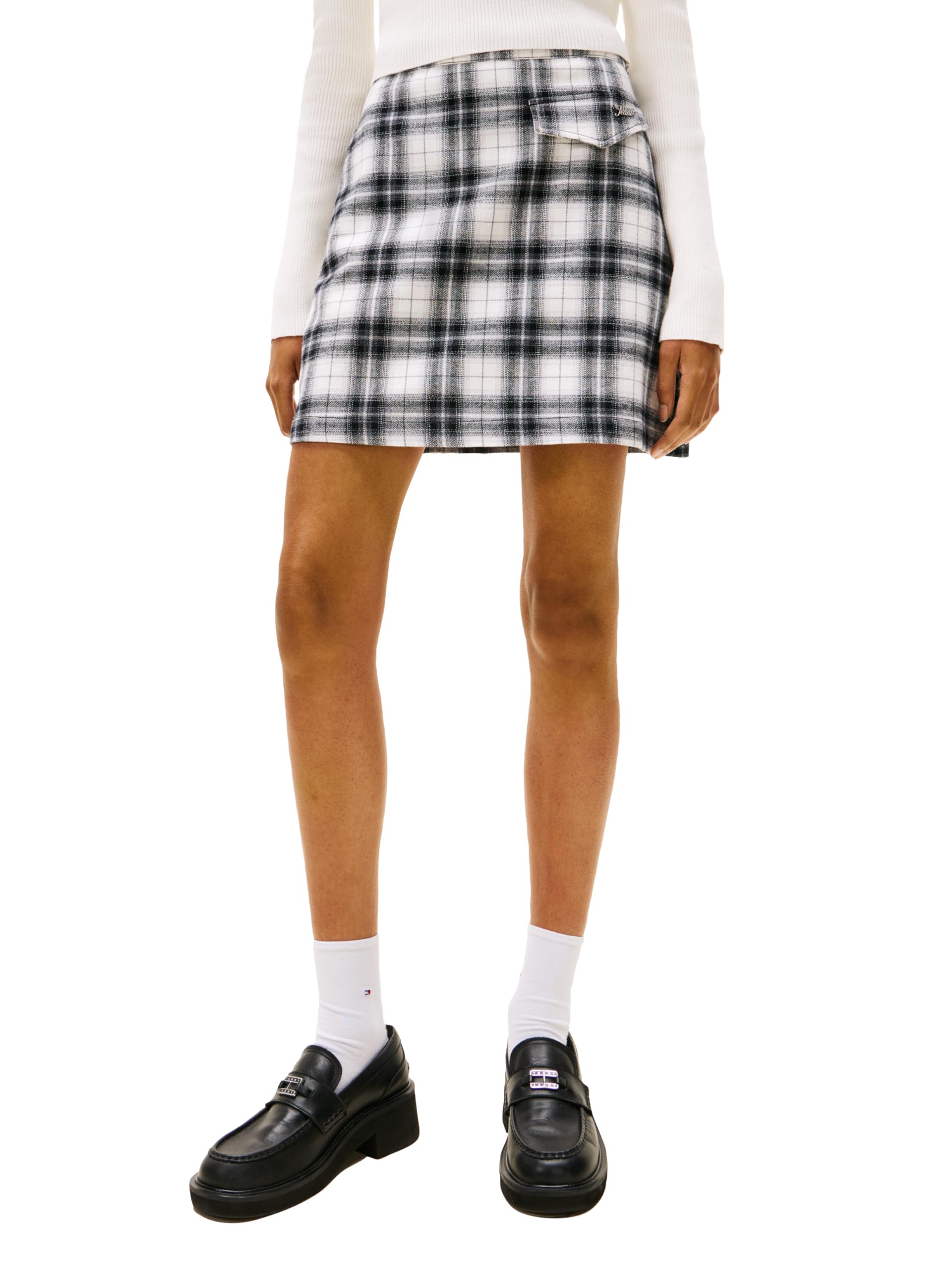 Tommy Jeans Womens High Waist A-line Mini Skirt with Pocket and Embellished Logo