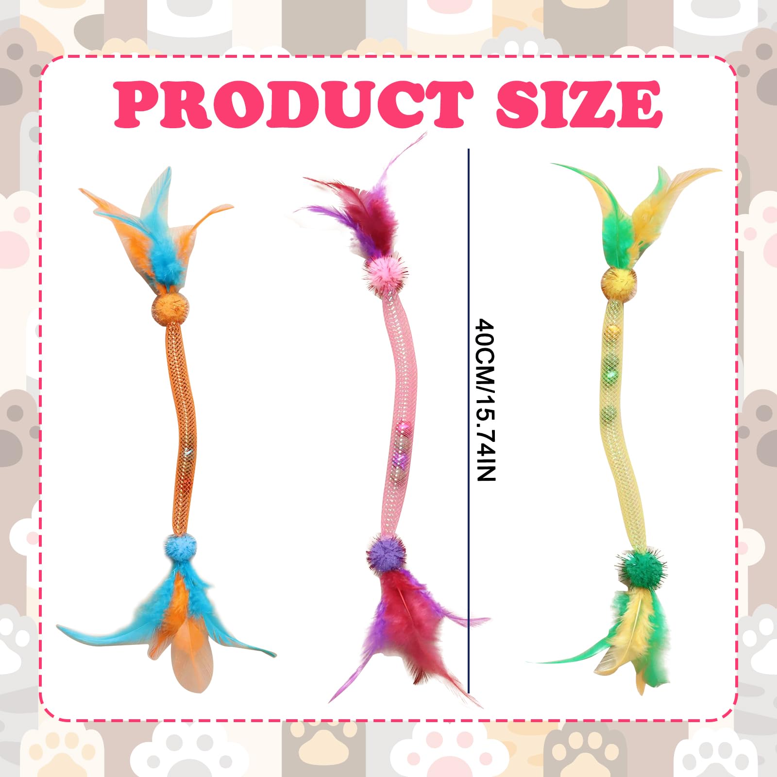 LuckyOpt Cat Toys, 3pcs Cat Feather Toy with Bell and Catnip Ball - Image 3